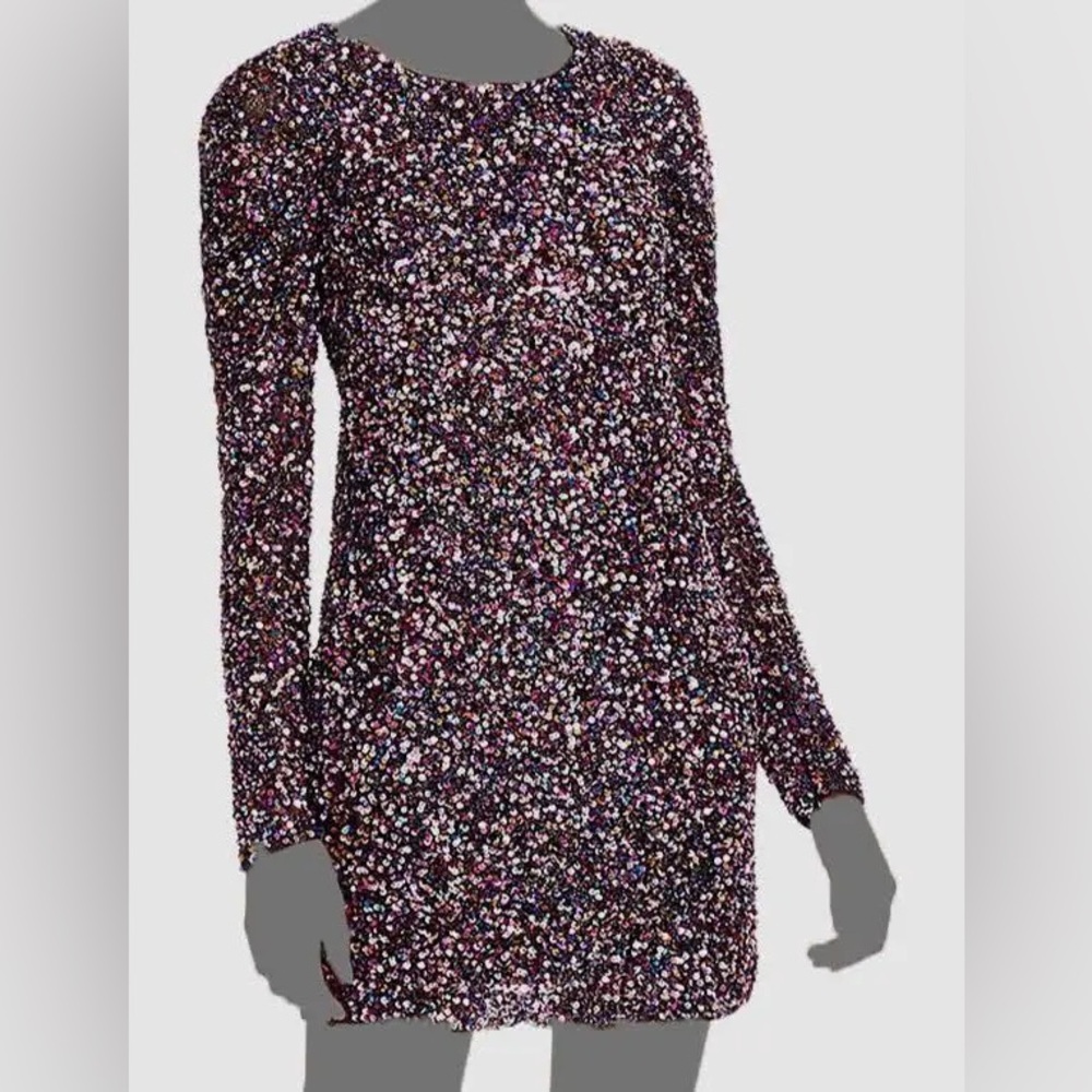 Parker NY Multicolor Sequin Open Back Long Sleeve Dress | SZ 14